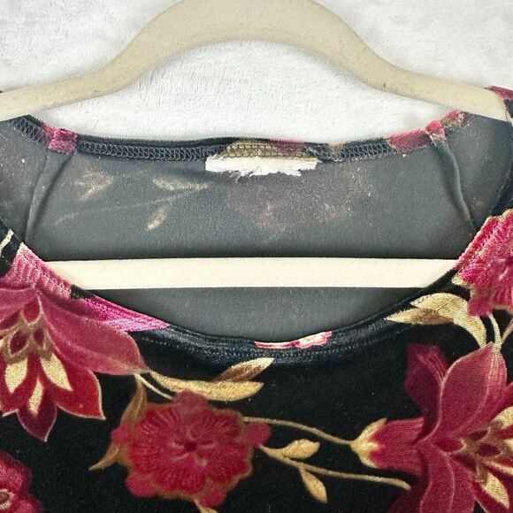 Vintage Velvet Mesh Flare Sleeve Top Large Whimsigoth Dark Floral Grunge Fairy - Picture 6 of 6